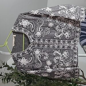 Soft Surroundings Jacket Blazer Womens Size S Cropped 3D Floral Decoration